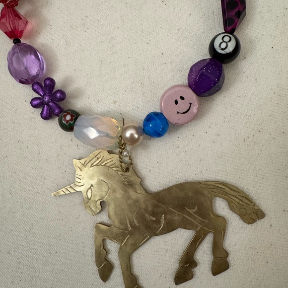 Colorful Brass Unicorn Beaded Necklace for Dopamine Necklace